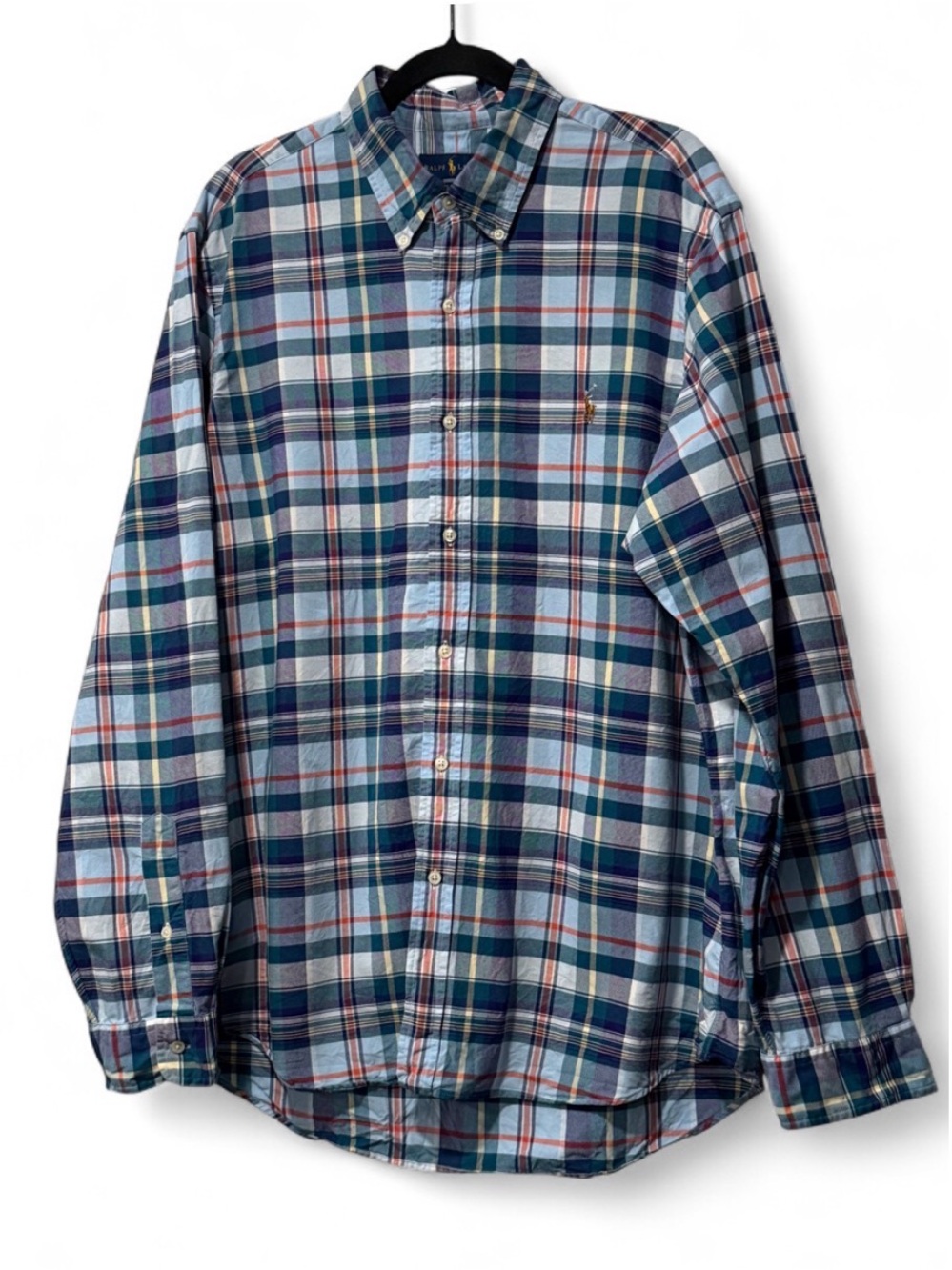 Polo Ralph Lauren Mens XL Classic Fit Blue Plaid Long Sleeve Button Down Shir